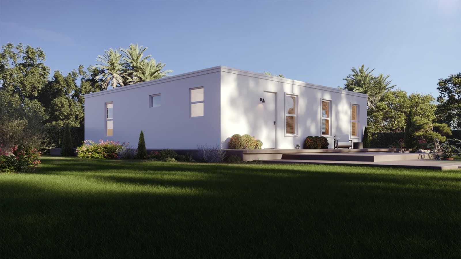 New modular home on open land, representative of the planned Sweetwater crew homes